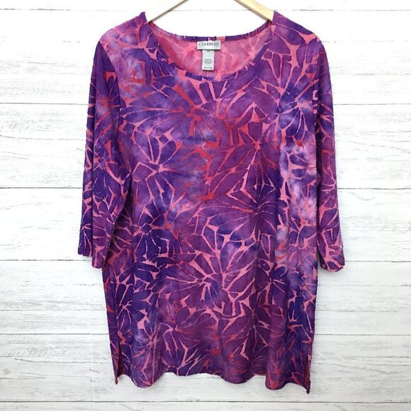 NEW Catherines Top Women's Purple and Pink Floral Print Stretchy Tunic Top 0X - Picture 1 of 9
